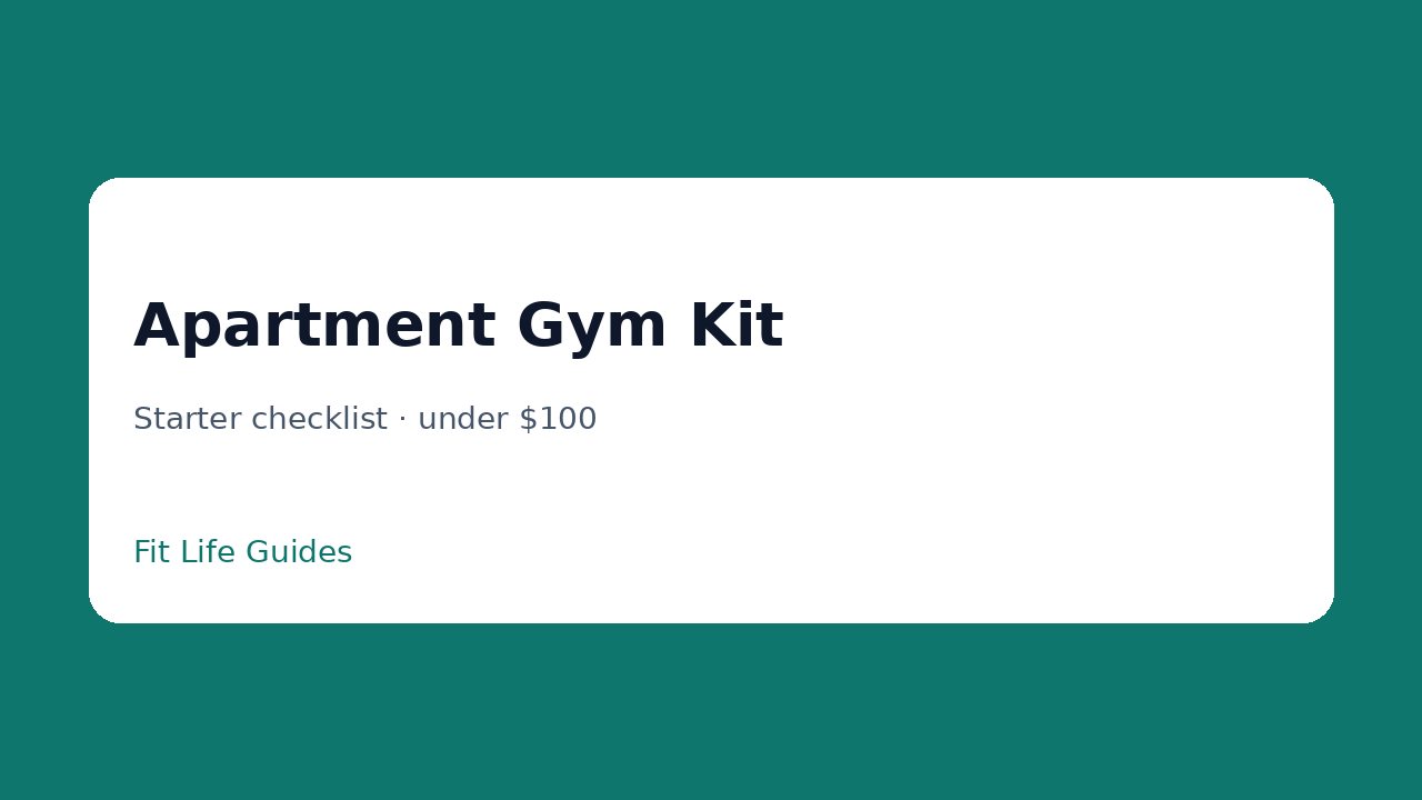Rubber-coated kettlebell on warm wood apartment floor with yoga mat — teal accent, no faces