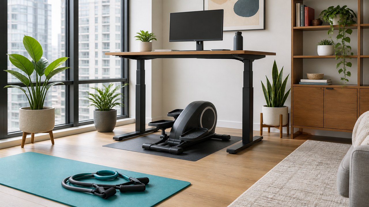 Home workouts in a bright apartment