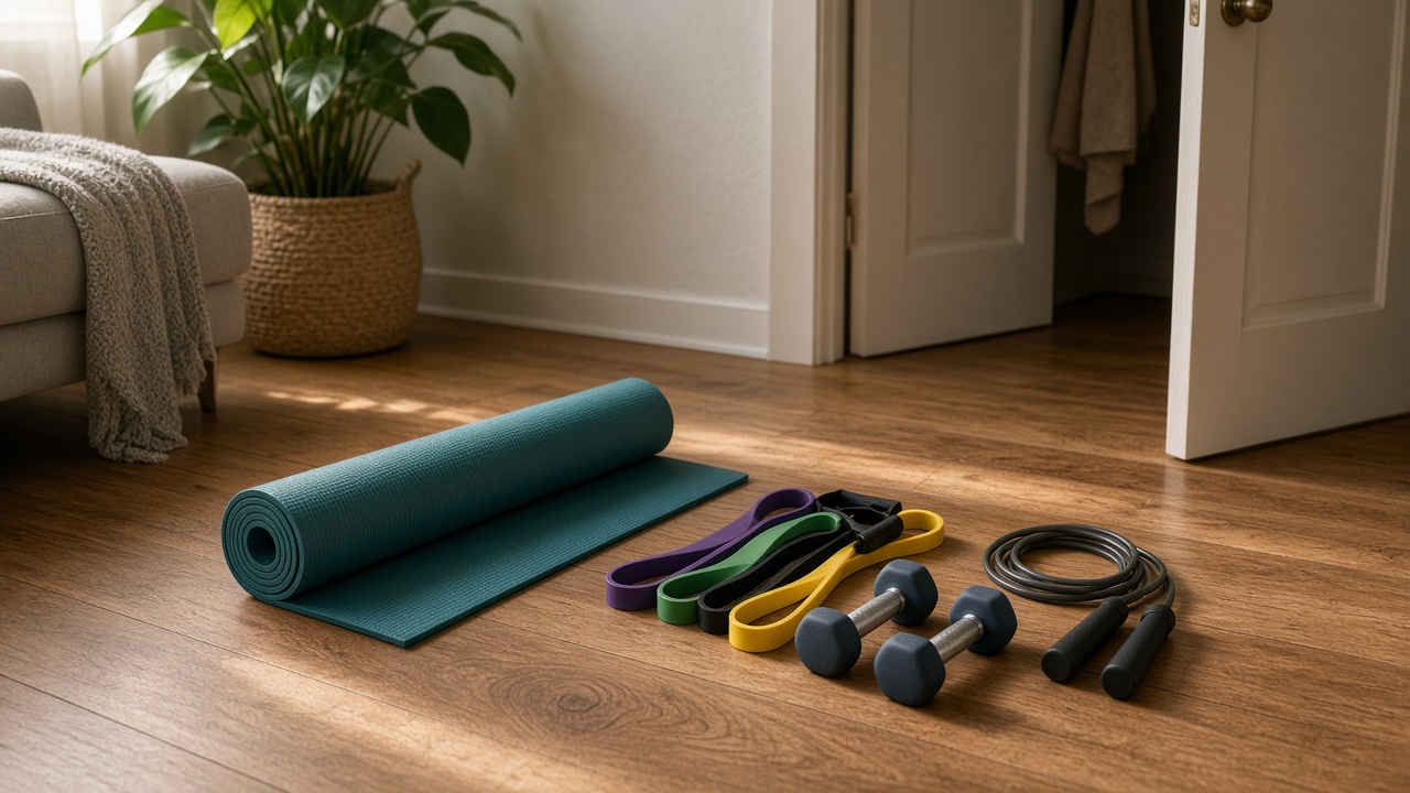 Compact starter gym kit on a wood floor