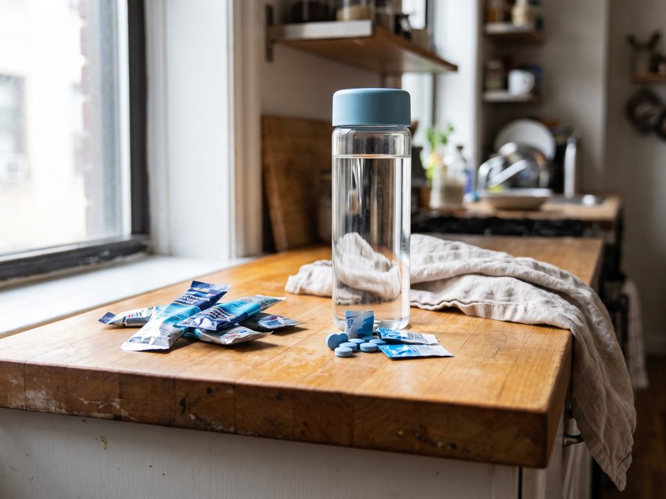 Electrolyte drink mix and a water bottle