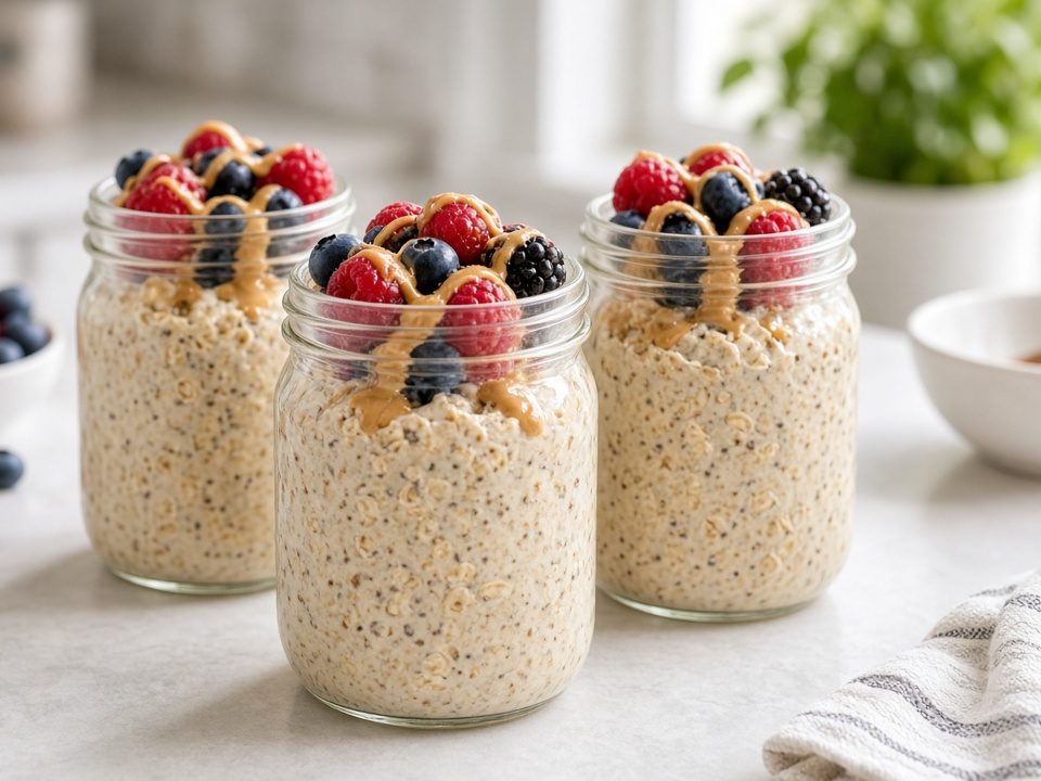A jar of high-protein overnight oats